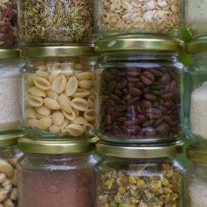 Glass storage jars with dry food